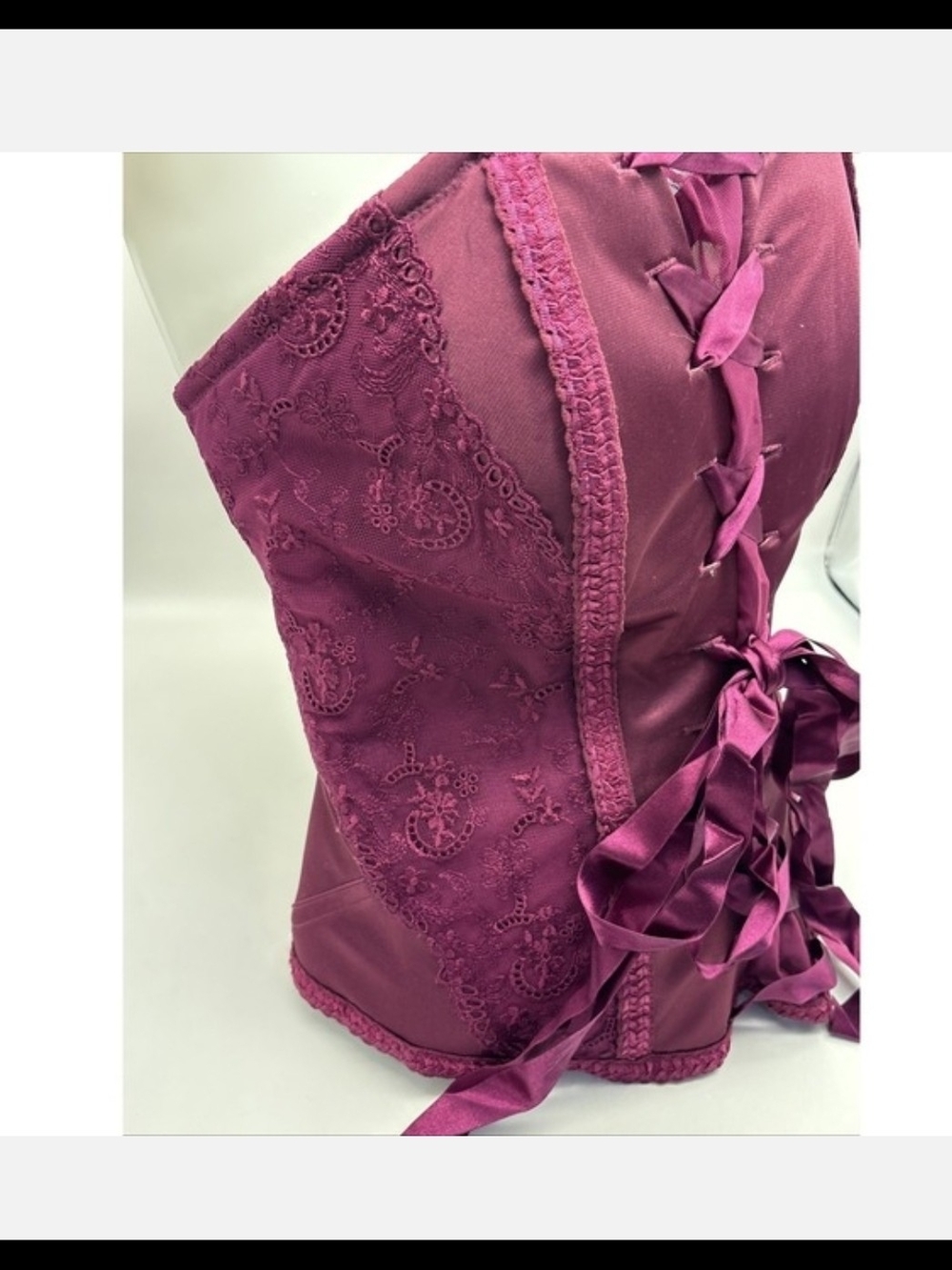 Cacique Berry Purple Burgundy Wine Embroidered Floral Mesh Corset Top 26/28